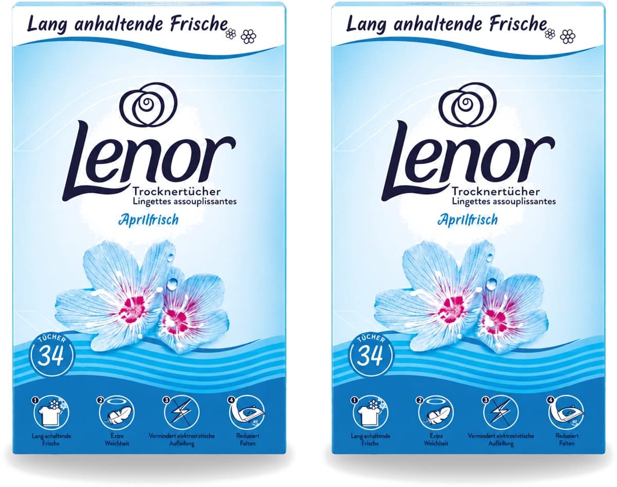 2 x Lenor - Droogtrommeldoekjes - Aprilfris - Textielverfrisser - 34 Doekjes - Voordeelverpakking - 2 stuks — afbeelding 1
