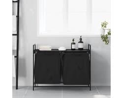 Wasmand – Laundry Basket – Wasbox – Wasopberger – Waszakken – Met Twee Compartimenten – Bovenste Opbergrek – Zwart Stalen Frame – Eiken Houtlook