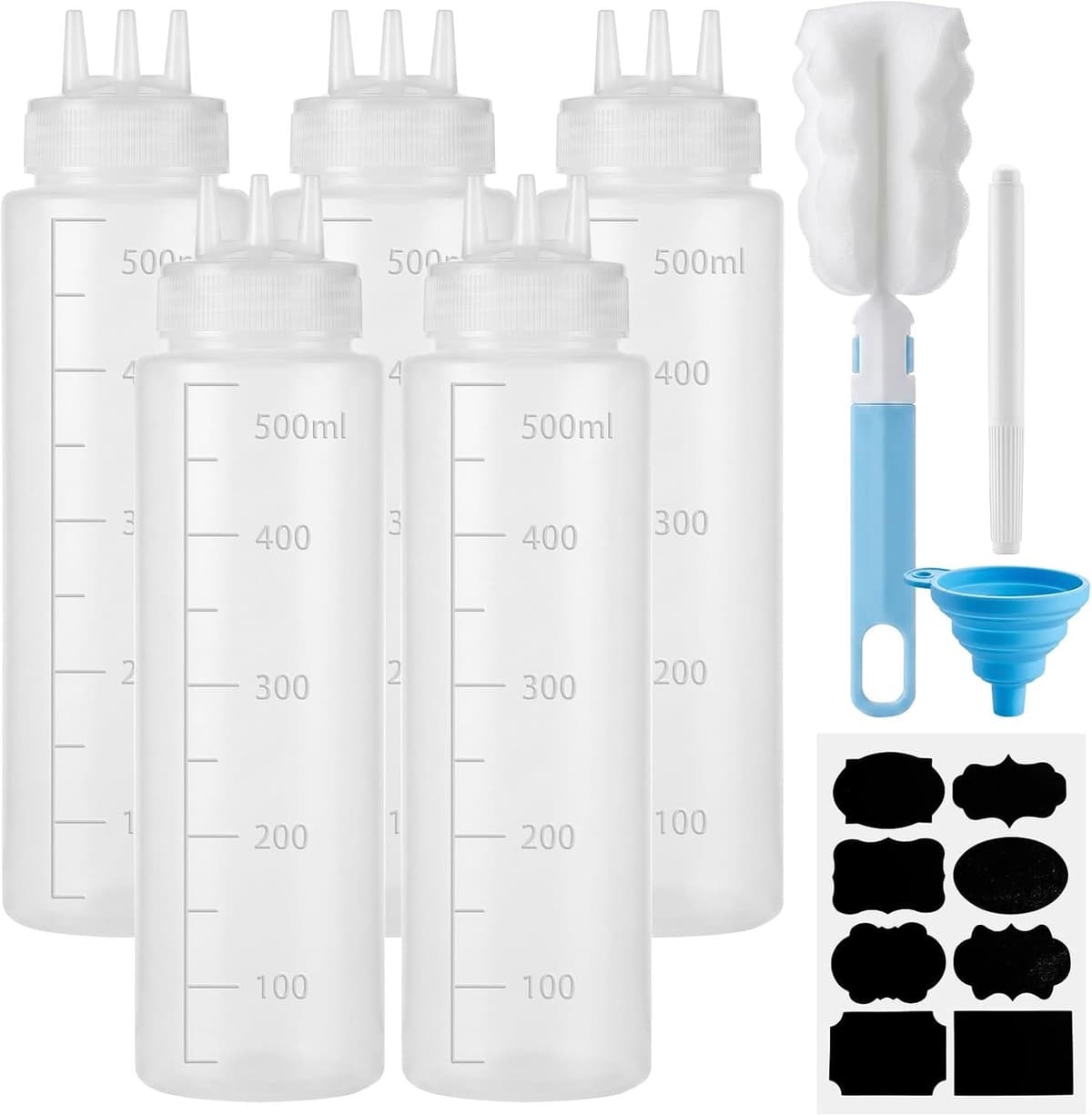 Plastic Knijpflessen - Transparant - 500 ml - 3-Holes Sausdispensers - Voor Ketchup, Olie en Ambachten — afbeelding 1