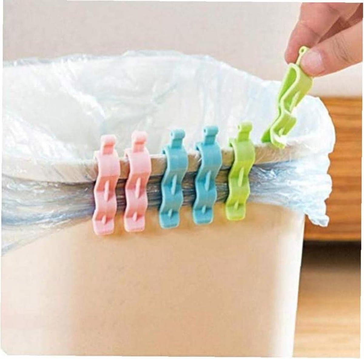 Afvalzak Klemmen - Prullenbak Clips - Vuilniszakken Fixeren - Speciaal Notch Ontwerp - 6 Stuks - Willekeurige Kleur — afbeelding 1