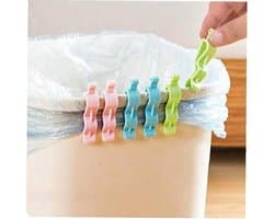 Afvalzak Klemmen - Prullenbak Clips - Vuilniszakken Fixeren - Speciaal Notch Ontwerp - 6 Stuks - Willekeurige Kleur