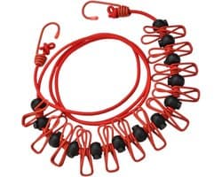 Winddichte waslijn - Reis waslijn - Kleding drogen - Met 12 clips - 1.7 meter - Rood