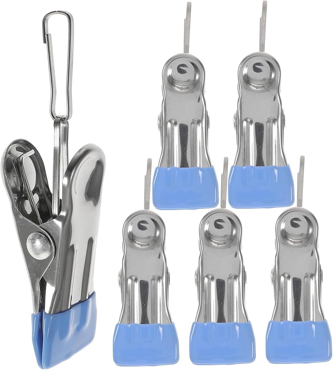 Wasknijpers 6 stuks - Kledingclips - Was ophangen - Roestvrij staal - 5.4 cm - Blauw — afbeelding 1
