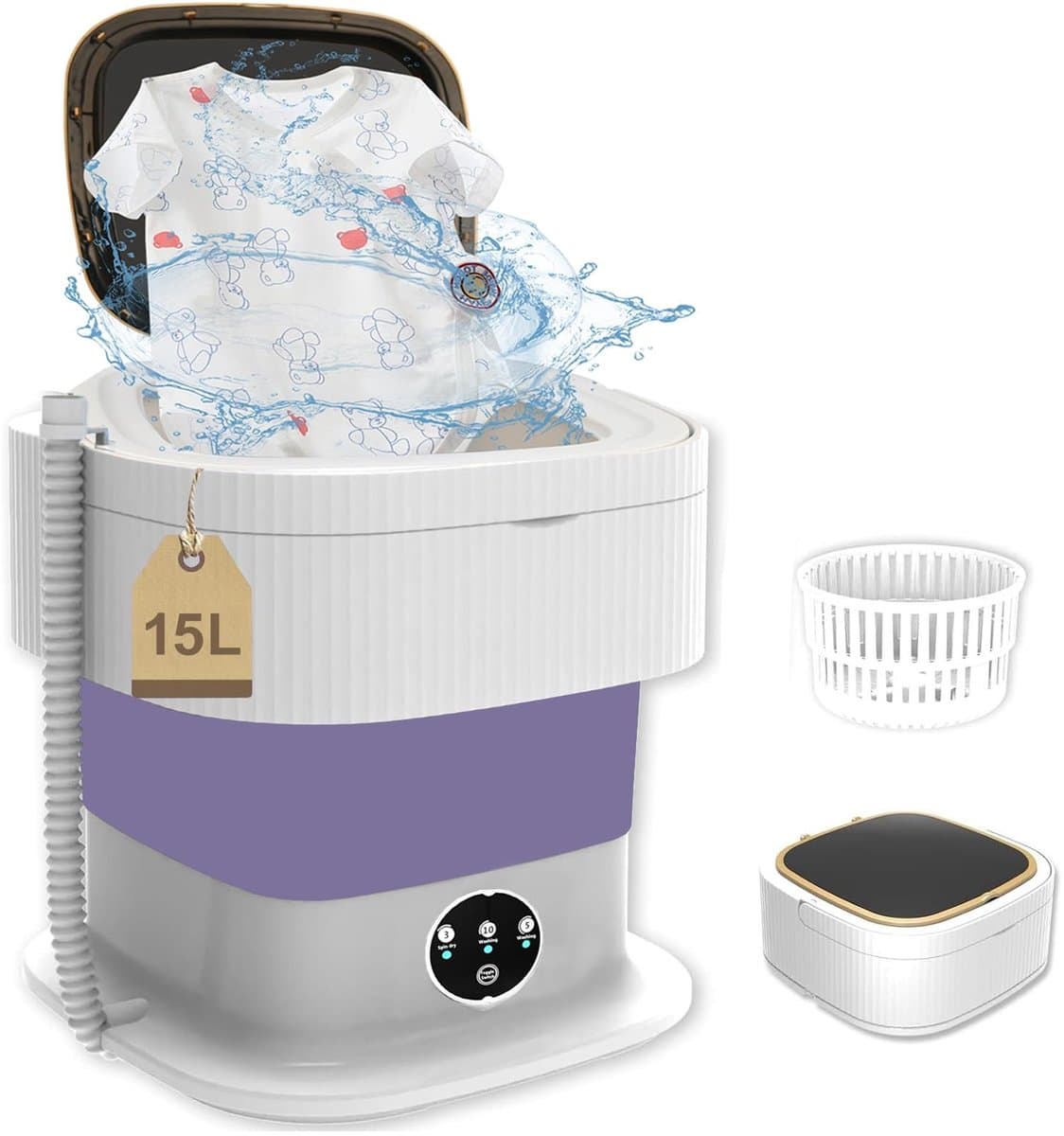 Dailygoods- Mini-wasmachine 15 liter - Draagbare wasmachine - Opvouwbare wasmachine - Centrifuge - Drie reinigingsmodi - Inclusief afvoermand — afbeelding 1