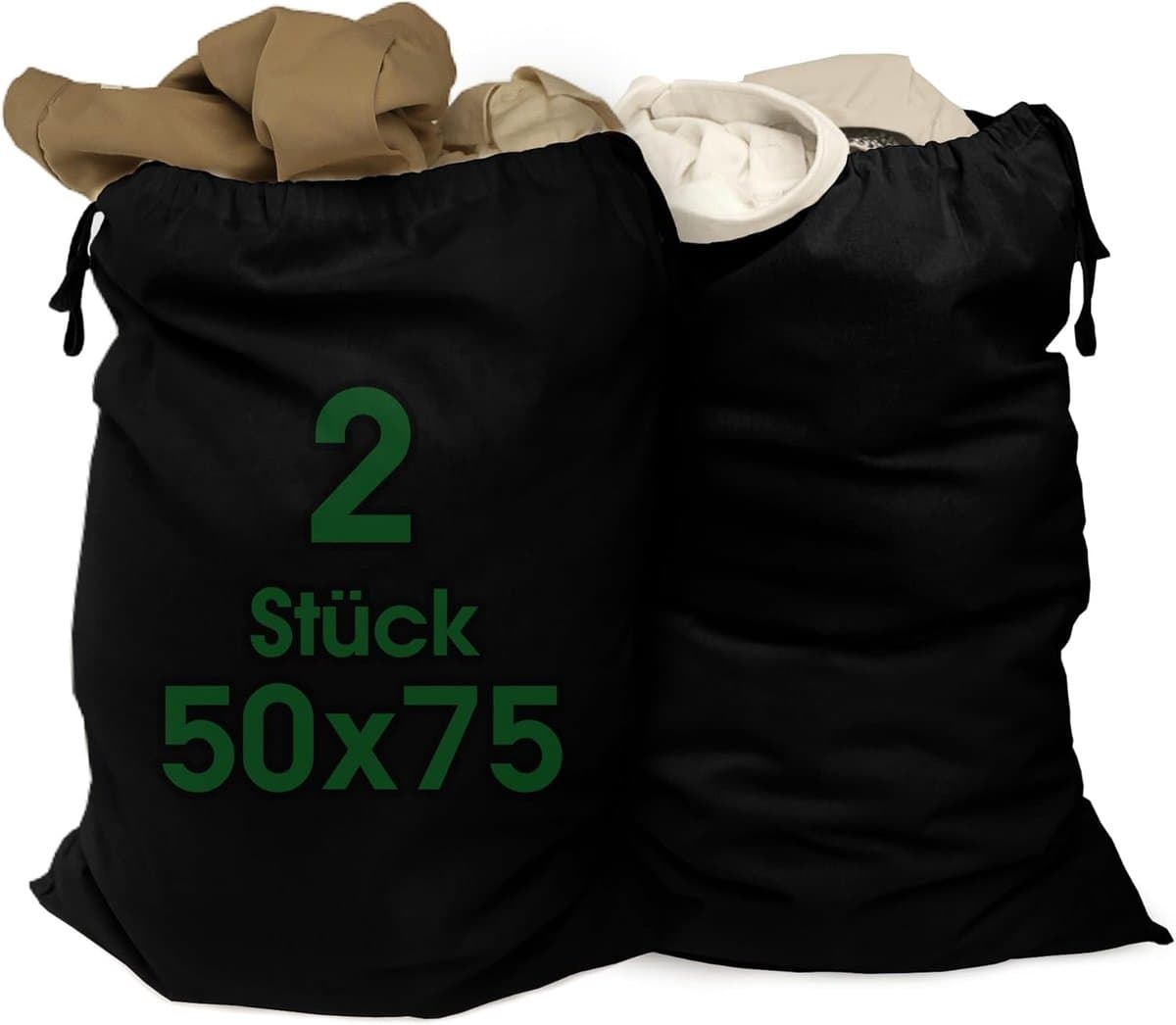 SnelShoppen - Extra grote waszakken 50 x 75 cm van 100% katoen, duurzame wascollector met trekkoord, waszakken set van 2, ademend en milieuvriendelijk — afbeelding 1