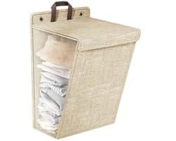 Opvouwbare wasmand met deksel en handvat, wandwasmand (beige)