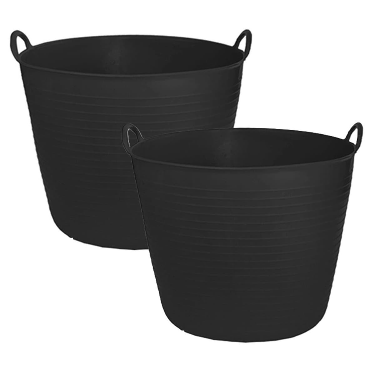 CM Flexibele kuip/emmer - 2x - zwart - 42 liter - kunststof - 45 x 37 cm - Afval - wasmand - Opbergmand — afbeelding 1