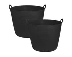 CM Flexibele kuip/emmer - 2x - zwart - 42 liter - kunststof - 45 x 37 cm - Afval - wasmand - Opbergmand