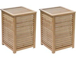 5Five Wasmand Bamboe - 2x - Met waszak - 50 liter - 40 x 38 x 58 cm - met deksel — afbeelding 1
