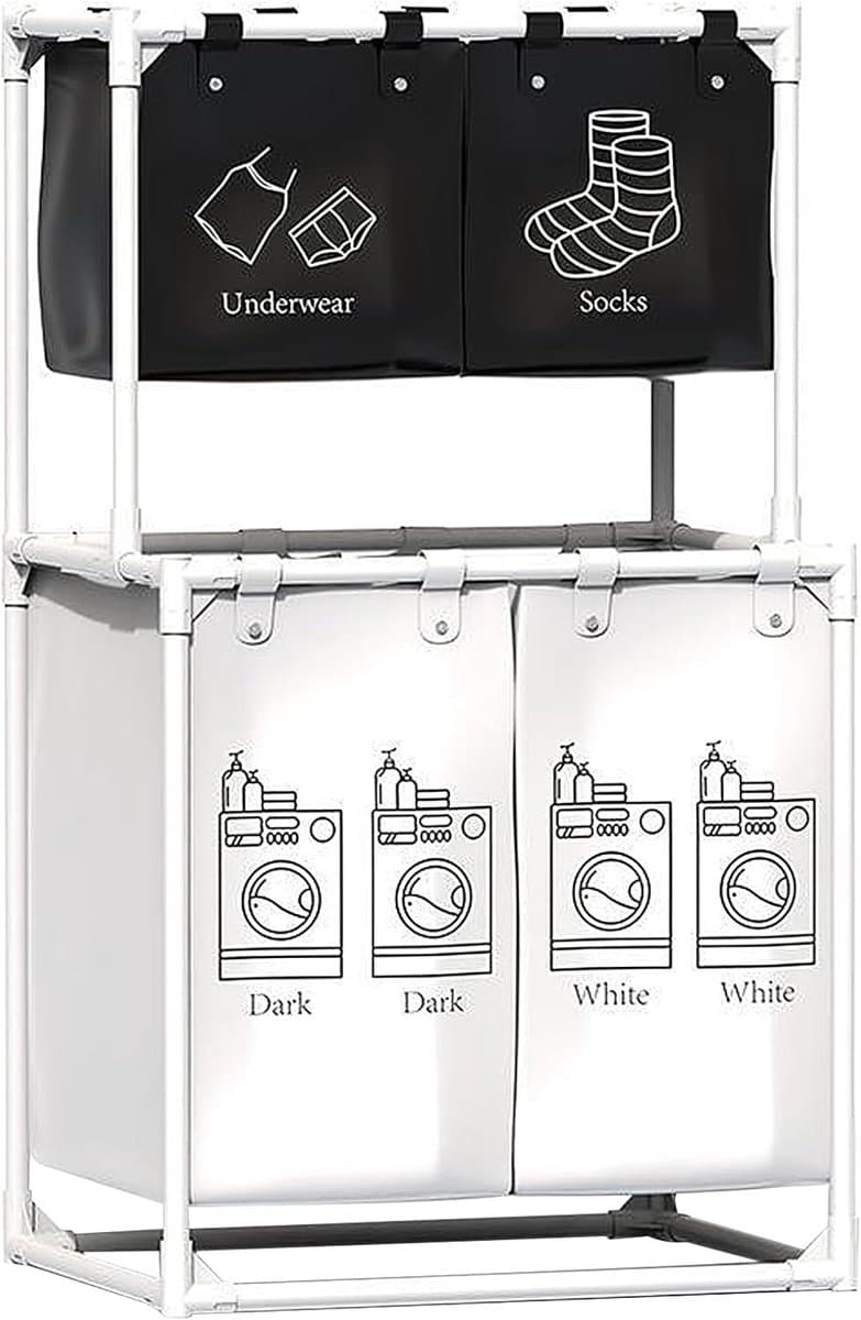 Wasmand 4 vakken - Dubbellaags wassorteerder - 210 l — afbeelding 1