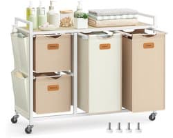 VASAGLE - Wasmand met 4 Vakken - Uitneembare Zak - 150 L - Met Planken en 6 Labels