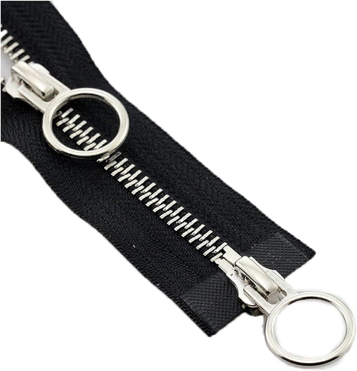 Zip Puller, metalen ritsen, 1 stuks 70/90 cm 5# dubbele schuif metalen ritsen open ritssluiting O-ring hoofdritsen zwart 5#, 90 cm — afbeelding 1