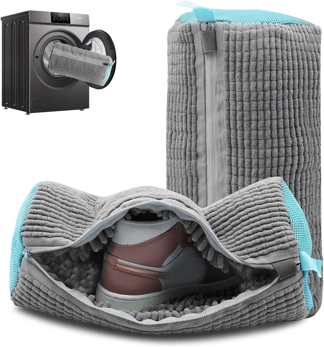 Robuuste Waszak voor Schoenen 39 x 19 cm - Herbruikbare Waszak met Rits voor 360° Reiniging van Sneakers en Sportschoenen in Grijs — afbeelding 1