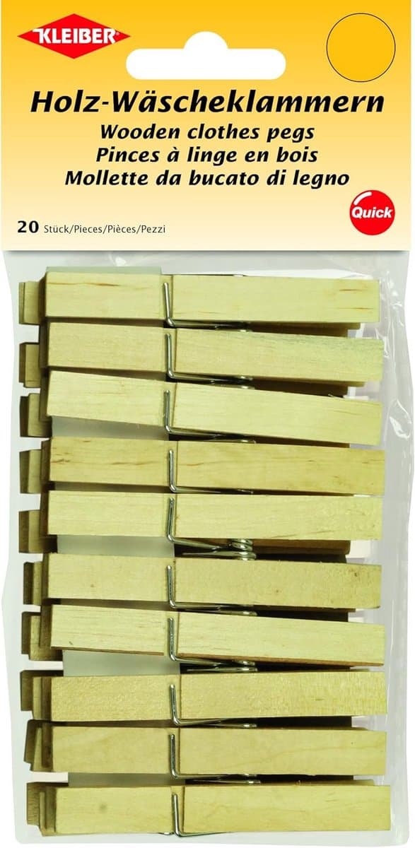 Houten wasknijpers - Kledingklemmen - Kleding drogen - Stevig berkenhout - 20 stuks - Naturel — afbeelding 1