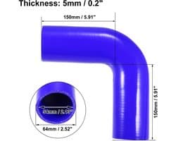 Dailygoods- Silicone Slang 90 Graden Elleboog - Universeel - Binnendiameter 54 mm - Lengte 150 mm - Zwart/Blauw - Duurzaam Materiaal - Koelslang