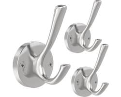 Badjashaak van geborsteld nikkel, handdoekhaak, 3-pack kledinghaken, zware haken voor de bijkeuken, dubbele badjashaken, wandmontage, hoedenhaken voor hal, badkamer, keukenkast