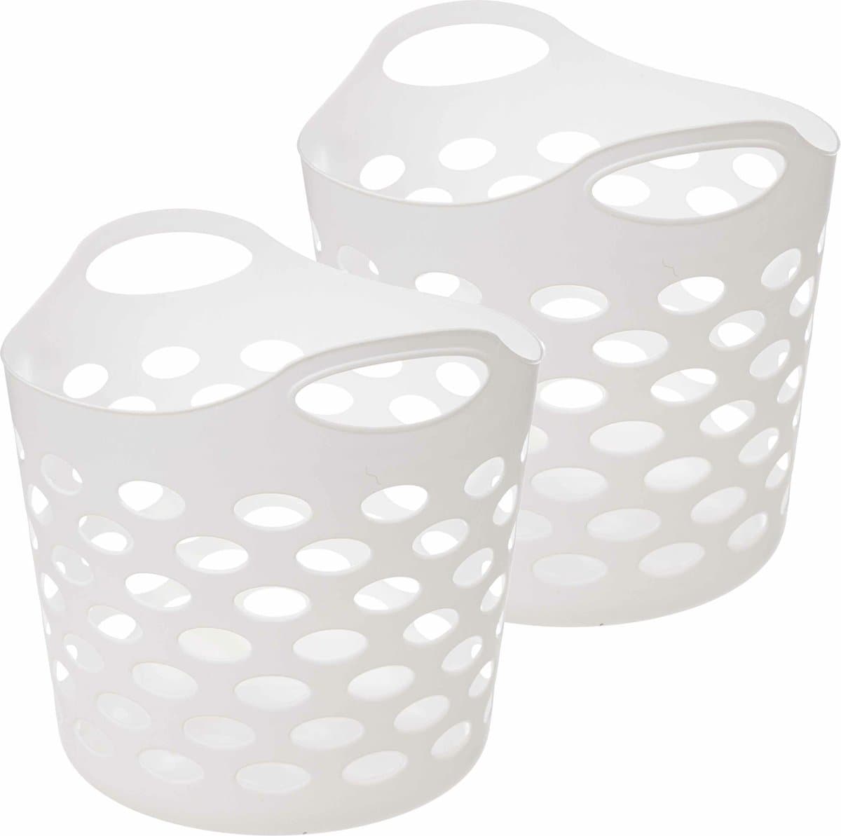 5Five Flexibele wasmand/opbergmand - 2x - rond - wit - 28 liter - D39 x H54 cm — afbeelding 1