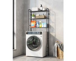 Wasmachine opbergrek zwart - Badkamerrek - Wasmachine ombouw - Opbergrek voor wasmachine - Wasmachine kast - Wasmachine meubel met 3 schappen - 26.5 x 66.5 x 155cm