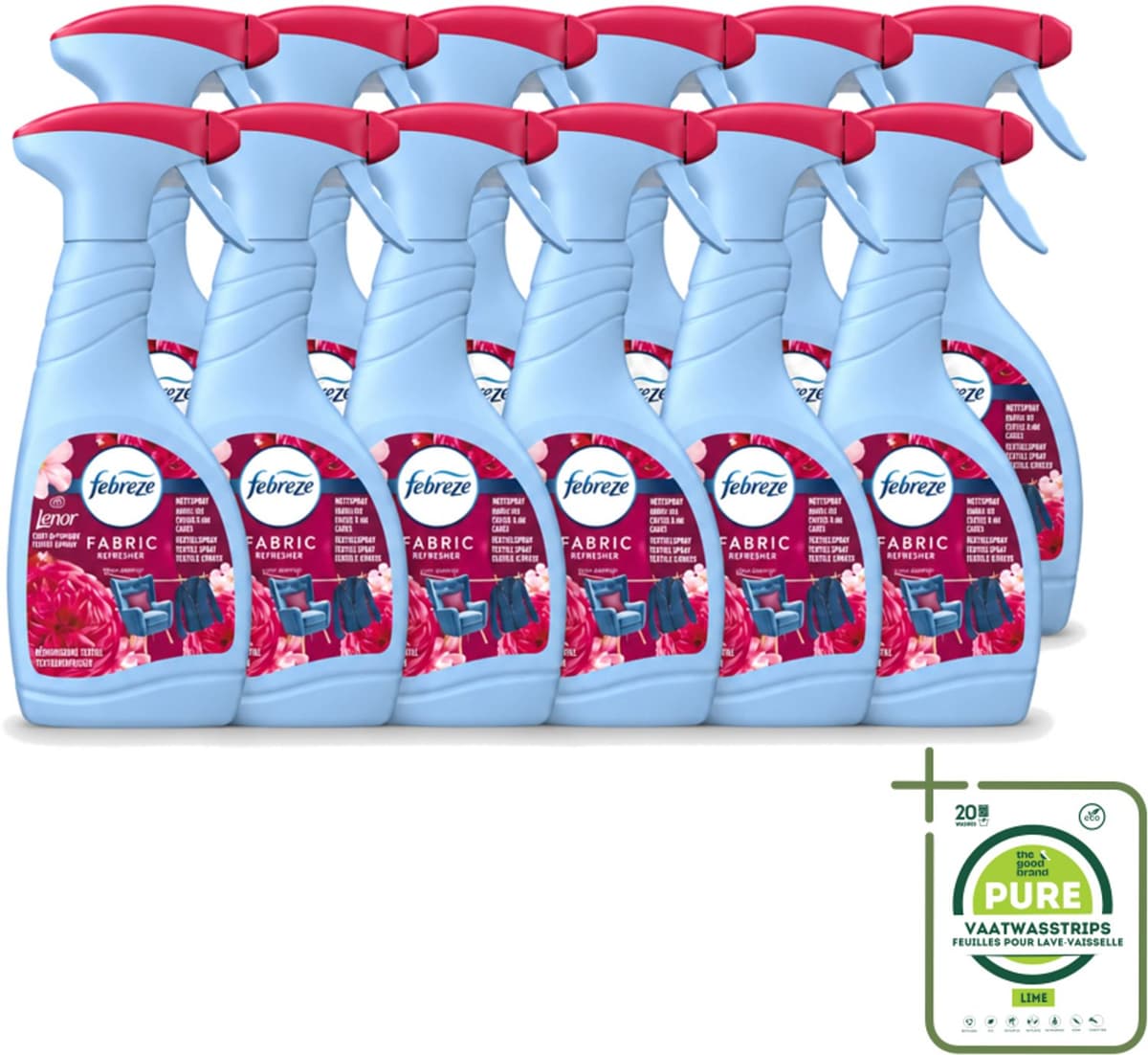 12 x Febreze – Textielspray – Robijn Jasmijn – 500 ml - Grootverpakking - Vaatwasstrips - Textielverfrisser - Textielgeur - Geurverwijdering - Jasmijngeur - Robijngeur — afbeelding 1