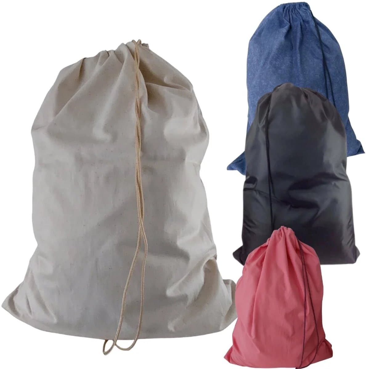 Bluvardi katoenen waszakken set van 4 stuks - XXL -heavy duty natural cotton-red bruin- zwart-navy blue — afbeelding 1