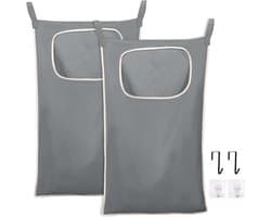 Waszakken om aan de deur op te hangen, compact en ruim met haken van roestvrij staal en ritssluiting, wasmand organizer voor badkamer, slaapkamer, kinderen, muur (grijs)