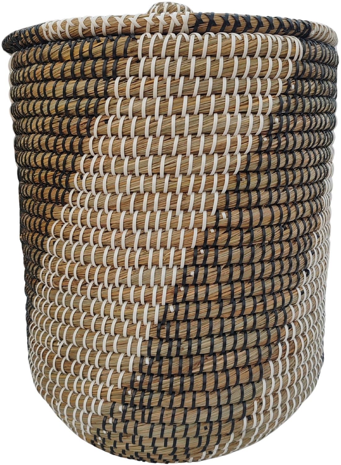 Wasmand met deksel – zeegras – 40 liter – naturel zwart wit — afbeelding 1
