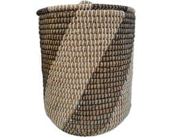 Wasmand met deksel – zeegras – 40 liter – naturel zwart wit