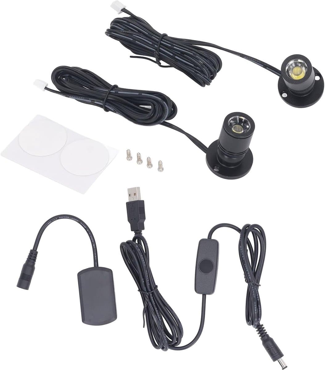 Minispot USB 5V Kunstlicht Mini LED-accentverlichting Kastspot 1 Tot 2 Spots voor Veranda Vitrinekasten Sieradenkasten Ingangskanalen Planken (BLACK) — afbeelding 1