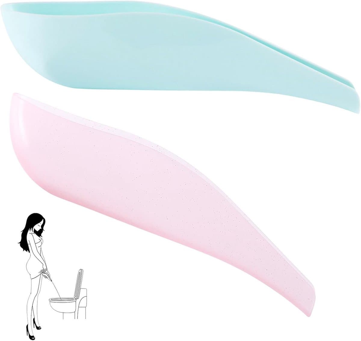 Urinoir voor dames, 2 stuks, herbruikbaar, grote opening, roze en blauw, voor kamperen, wandelen, fietsen, skiën en boottochten — afbeelding 1