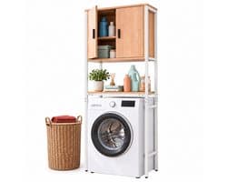 Wasmachine rek - 170x64x27 cm - met kast - wit-natuur