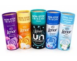 Lenor Wasparfum Geurparels – 5 Verschillende Geuren – 5 x 155 g – Unstoppables Fresh, Aprilfrisch, Frische Baumwollblüte, Goldene Orchidee & Blütentraum – Langdurige Frisheid – Voordeelverpakking