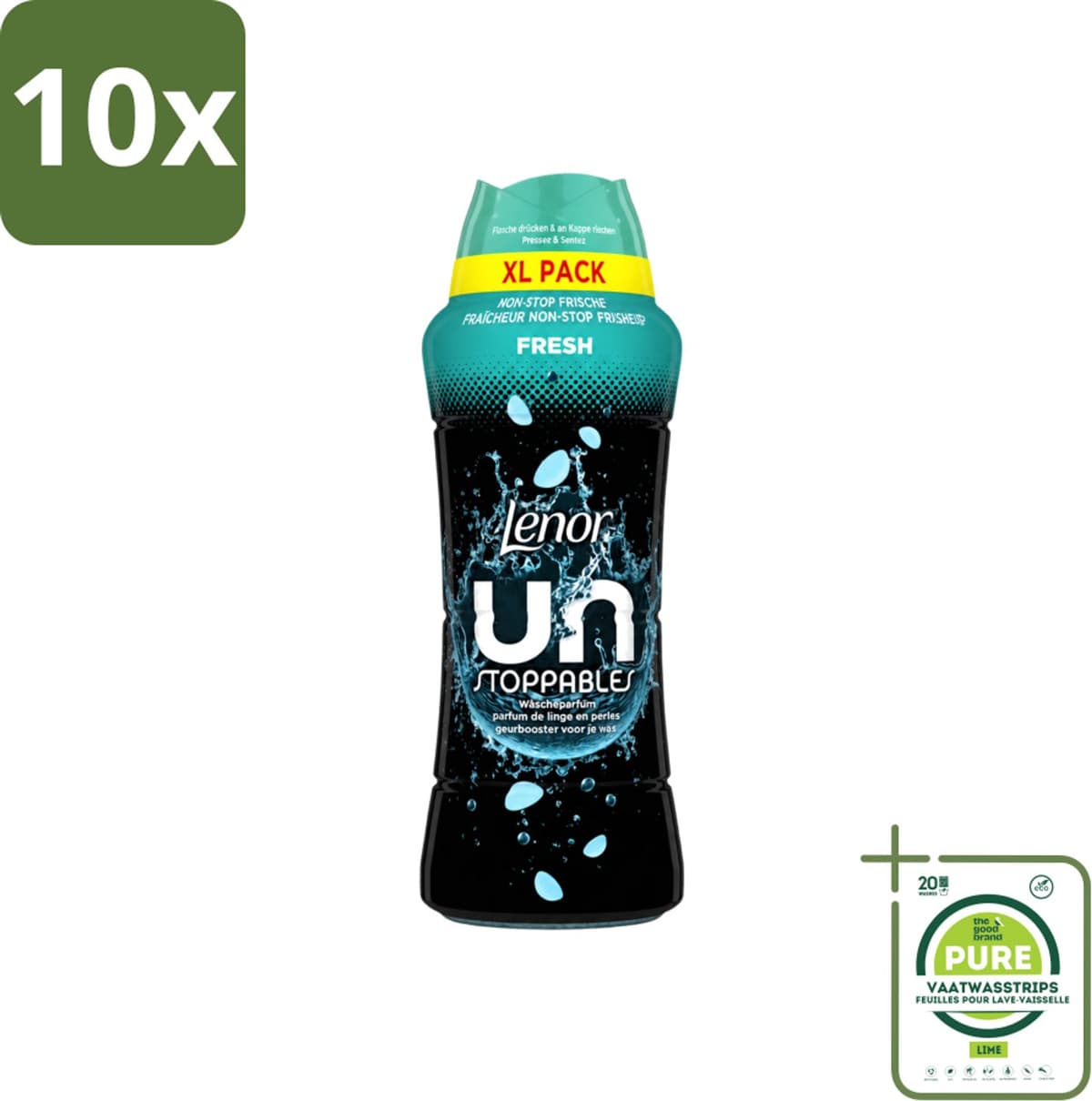 10 x Lenor Unstoppables - Geurbooster - Fris - Non-Stop Frisheid - Grootverpakking - Grootverpakking - Vaatwasstrips - Geurbooster - Frisheid - Wasgeur - Citrusgeur - Fruitgeur — afbeelding 1