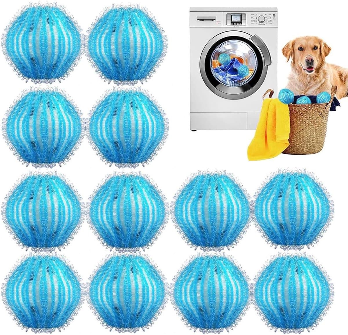 Drogerballen-Wasballen voor wasmachine- 12 stuks -Drogerballen voor wasdrogers- Anti haar - Antistatisch, Natuurlijke Wasverzachter — afbeelding 1