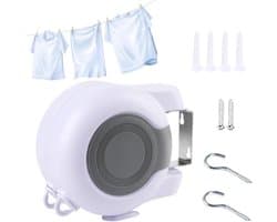 Intrekbare Waslijn - Draagbare Drooglijn - Kleding Drogen - Automatisch Terugtrekkingssysteem - 26 Meter - Wit