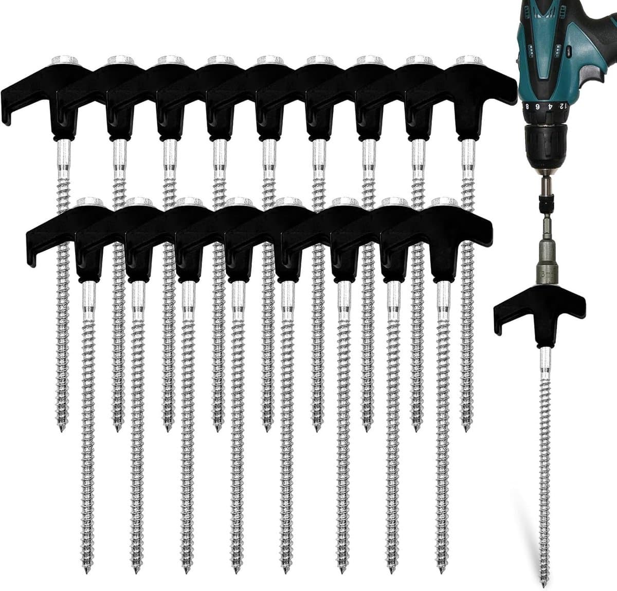 Grondanker - Zilver & Zwart - 20 cm - Gegalvaniseerd Staal - Set van 20 Schroefpennen voor Buiten Gebruik — afbeelding 1