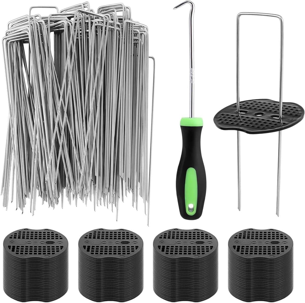 Grondanker - Verzinkt Staal - 150 x 40 mm, Ø 2,5 mm - U-vormige Haringen met Sluitringen en Haak - Voor Tuin en Onkruiddoek — afbeelding 1