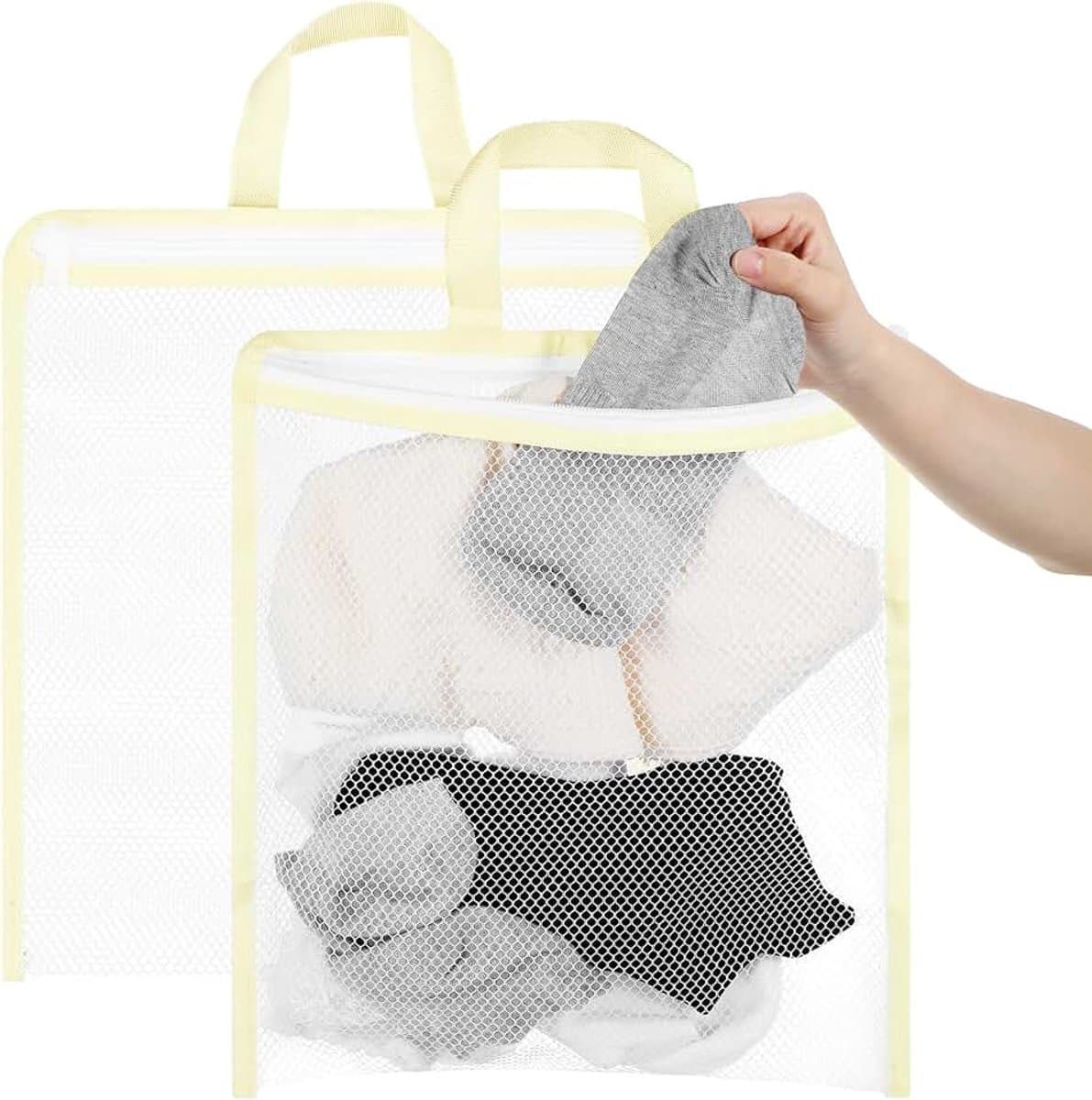 Set van 2 kleine ophangnetten voor wasmachine in gaas voor delicate kleding, lingerie en sokken met ritssluiting, 33 x 29 cm — afbeelding 1
