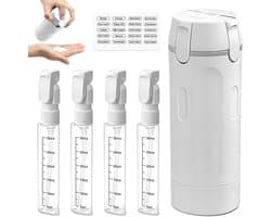 4-in-1 reisdispenser, reisflessen om te vullen, navulbare reisdispenserflessen, 30 ml, reisflessen voor toiletartikelen, met schaal en etiket, voor shampoo, conditioner, lotion, crème