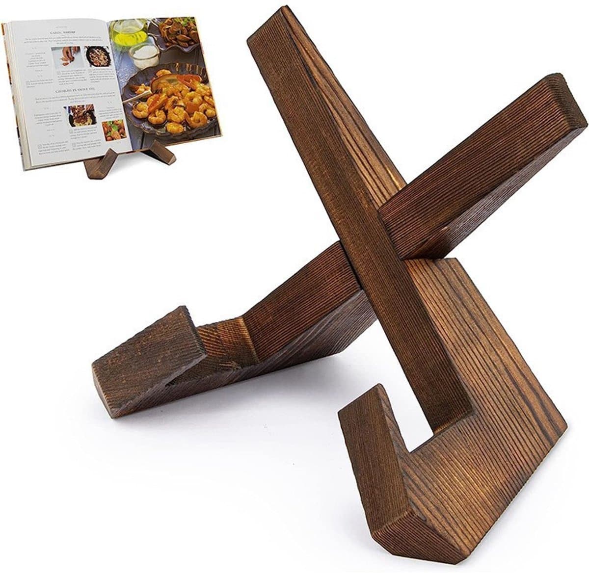 1 stuk - Recepten rek - Platen rek - Platen rek - Boekenrek - Noten rek - Keuken tafel Recepten rek - Platen haak - Stand - Ondersteuning rek - Bruin hout — afbeelding 1