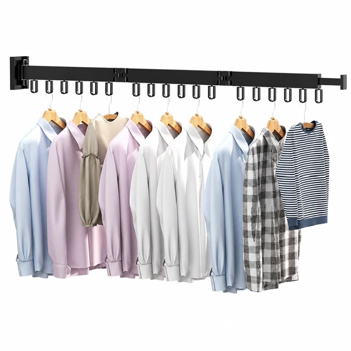BSS® Wanddroogrek Inklapbaar 120 cm – Uittrekbaar Wandwasrek met 3 Niveaus – 18 Haken en Handdoekhouder – Ruimtebesparend Droogrek voor Balkon, Badkamer en Bijkeuken — afbeelding 1