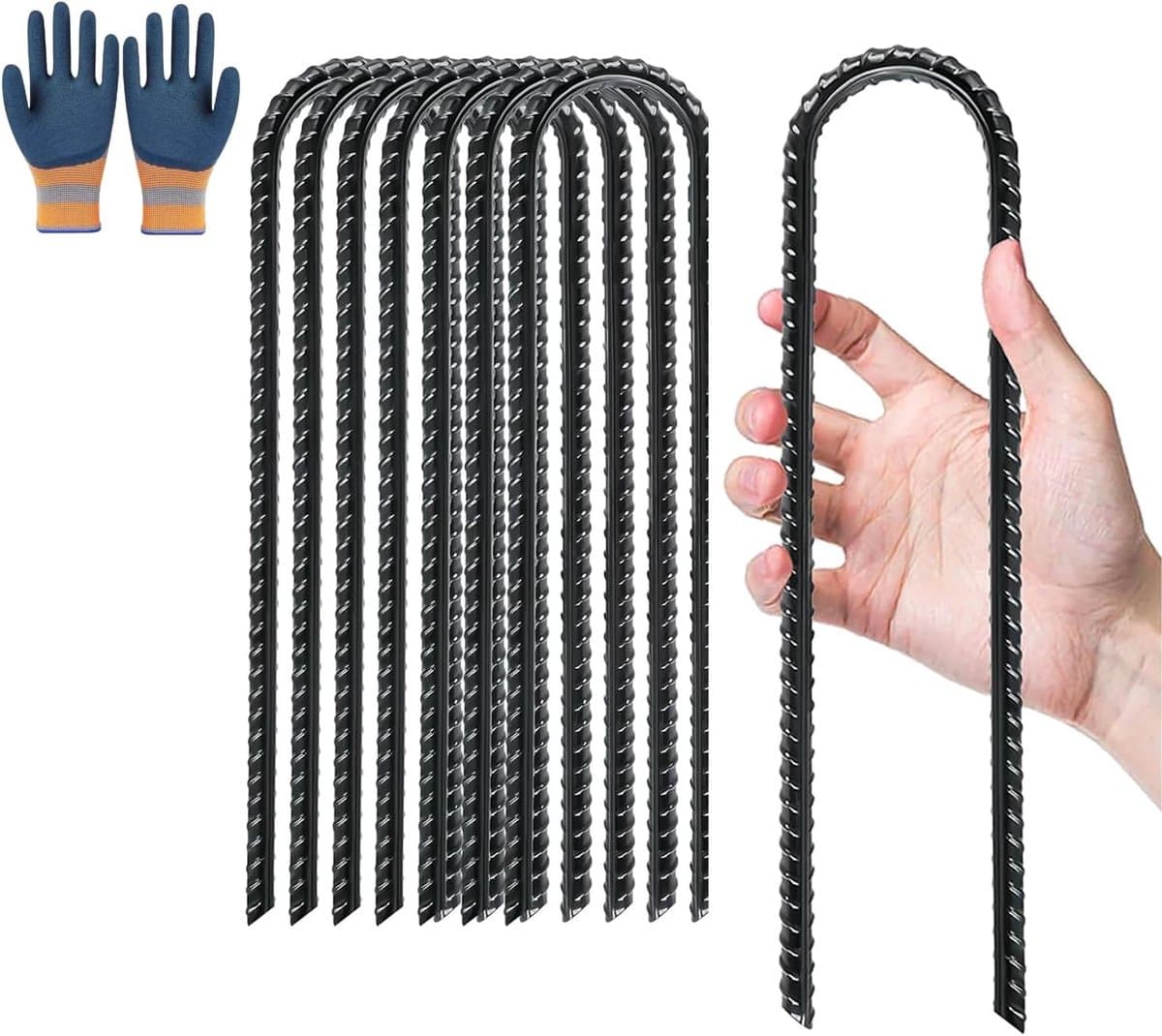 SnelShoppen - Pack van 8 U-vormige grondspikes 30 cm voor tenten, trampolines, schuttingen en luifels, roestvrij staal, duurzaam en weerbestendig voor — afbeelding 1