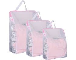 SnelShoppen - 3pcs Waszakken Reisbureau Waszak met Handvatten Herbruikbare Wasnetten voor Gevoelige Onderkleding, Panties, Truien, Sjaals - Roze, Dive
