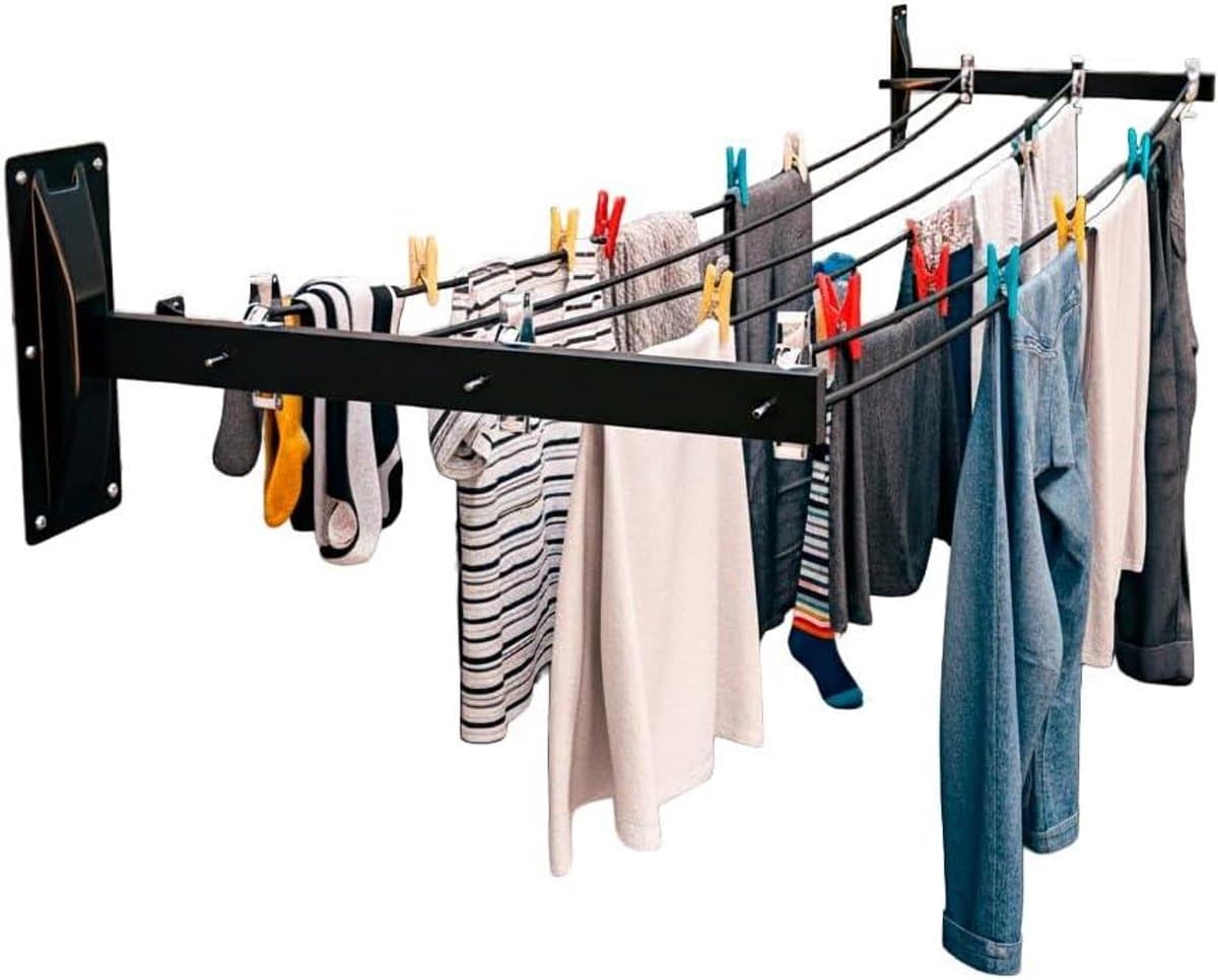 Zijwand Wasrek - Wasdroger - Kleding Drogen - Roestvrijstalen Katrollen - 450 mm - Zwart — afbeelding 1
