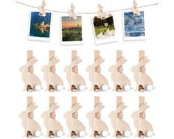 Wasknijpers Hout 12 Stuks - Mini Wasknijpers - Decoratieve Paasklemmen - Houten Hazenclips - Robuuste Constructie - Perfect voor Woondecoratie - Decoratieve Clips