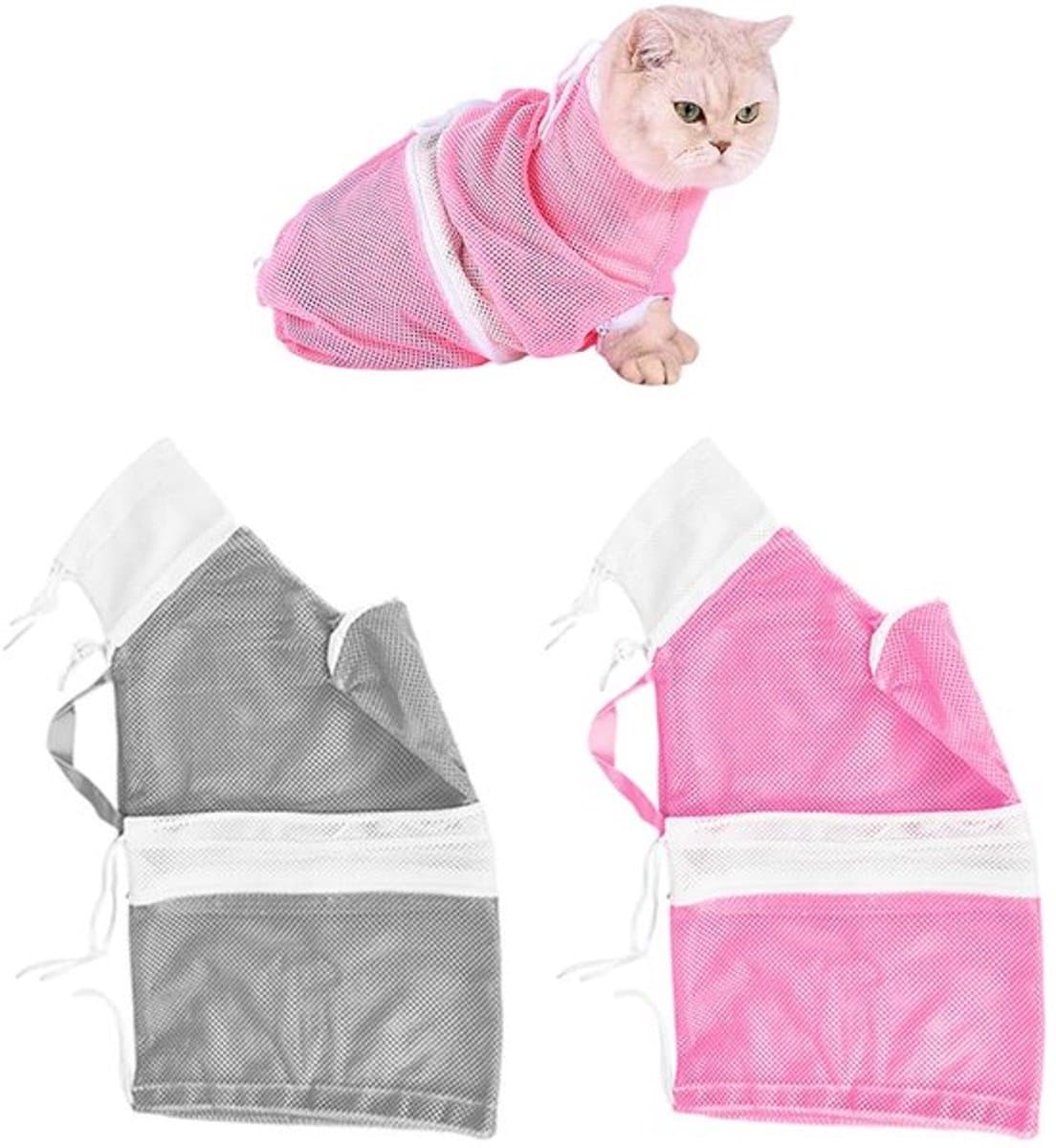 Waszakken Set van 2 - Verstelbare Opvangzak - Kattentoiletaccessoires - Netstof - Luchtdoorlatend - Afmetingen 60 x 32 cm - Kattenwaszak — afbeelding 1