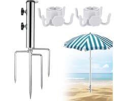 Parasol standaard in de grond - Zilver - 44,5 cm - Met 4 haringen - Voor tuin, strand en camping