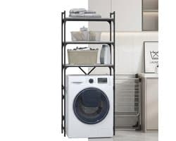 Wasmachine rek - Opbergrek - Wasmachine meubel - Opbouwmeubel - Toilet Rek - 67x25x163 cm - Hout- Grijs Sonoma