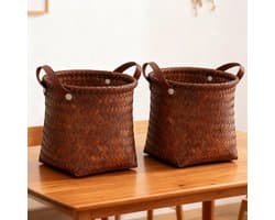 Dailygoods - Lichtgewicht en duurzame kunstmatige rotan opbergmand, speelgoeddoos, wasruimte, deken, moderne woondecoratie, geweven mand met handvat, tweedelige set 25 cm x 25 cm