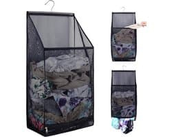 Wasmand Hangende - Hangend en Opvouwbaar - Waszak -Wasverzamelaar - Ophangbare Wasmand - Laundry basket - Wassorteerder - Speelgoedmand - Voor Badkamer, Slaapkamer en Wasruimte - Zwart