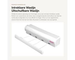 Waslijn Uittrekbaar Tot 3,75 m - Wanddroogrek - Intrekbare Waslijn - Duurzaam - Eenvoudig Te Installeren - Vergrendelingsmechanisme - Drooglijn